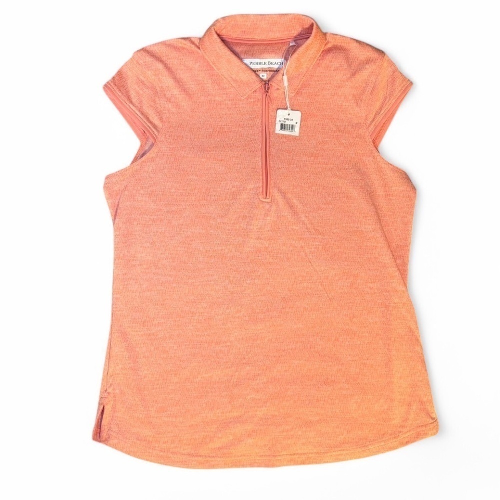 NWT Women’s Pebble Beach Salmon Cap Sleeve Dry Luxe Tank Polo Zipper Golf